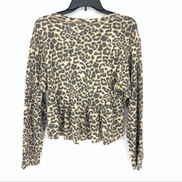 La La Land Creative Ruffle Hem Top Leopard Print Size Small Brown/Black - Picture 3 of 5
